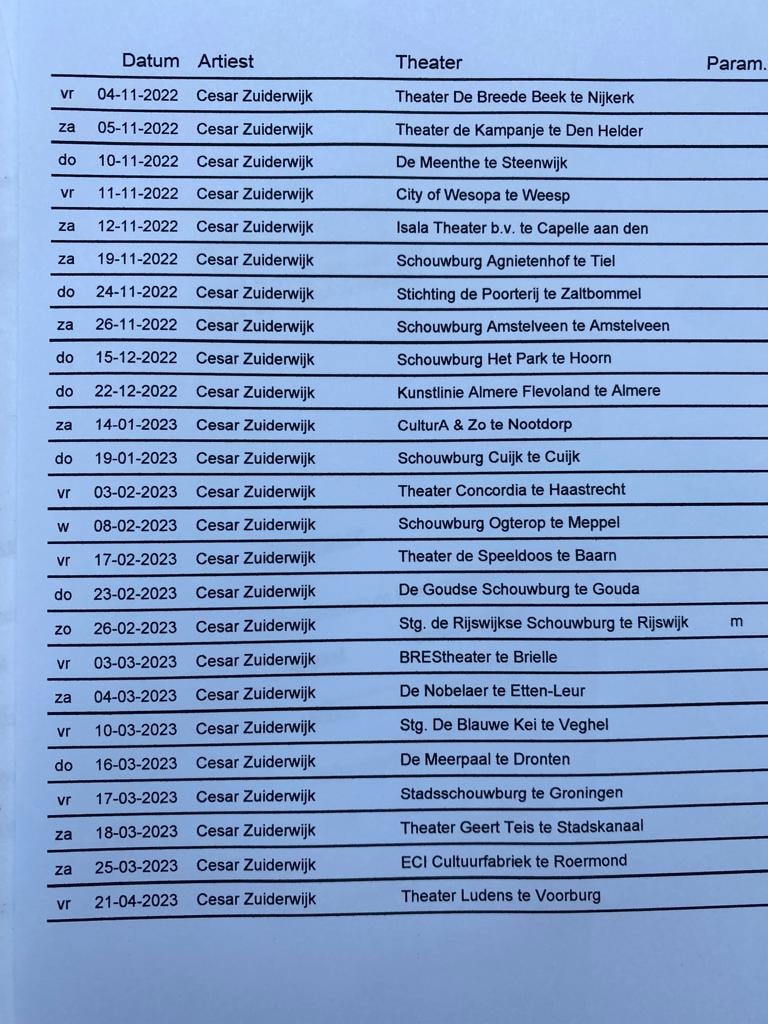 Cesar Zuiderwijk De naakte waarheid 2022-2023 tourscheme